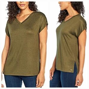 Orvis Short Sleeve V-Neck Womens Top Olive Night Green Sz Large